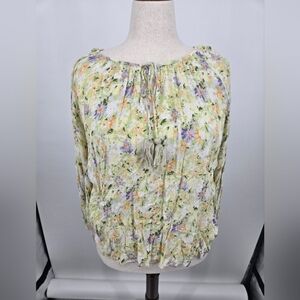 Dex Pastel Green Floral Tie-Neck Blouse 1X (6542)